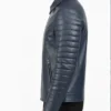 Blue Padded Sleeves Leather Jacket Mens