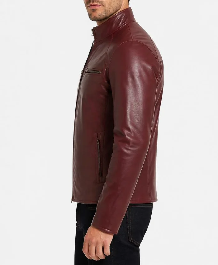 Burgundy Motorcycle Leather Jacket For Men
