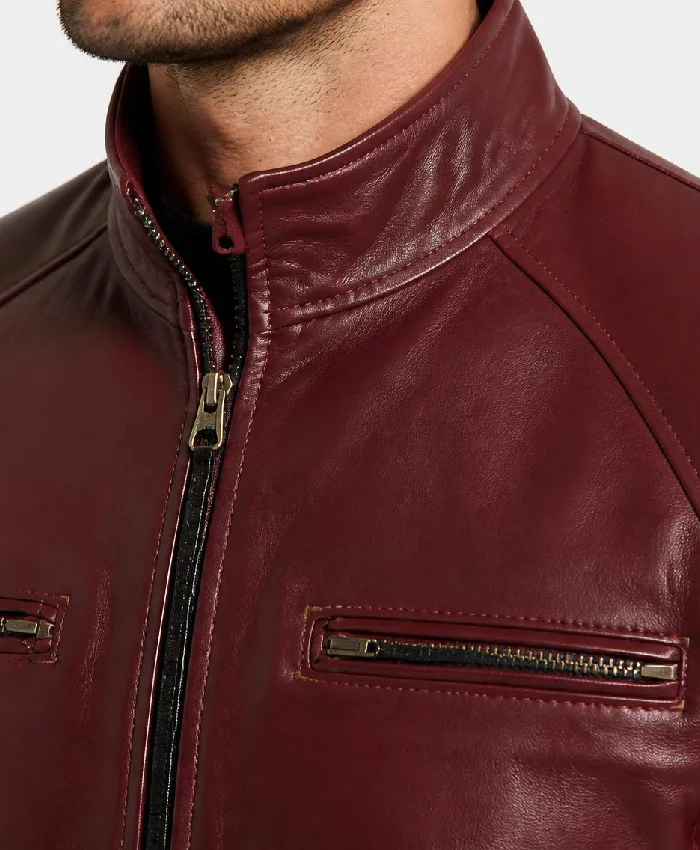 Burgundy Motorcycle Leather Jacket For Mens