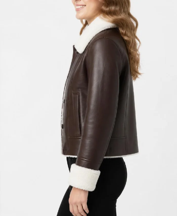 Dark Brown Shearling Leather Jacket For Women
