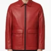 Flap Pockets Red Leather Jacket For Mens