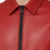 Flap Pockets Red Leather Jacket Men