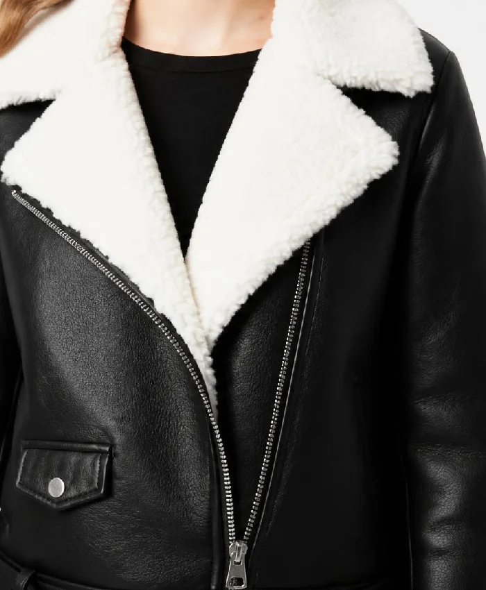 Fur Leather Black Jacket For Women