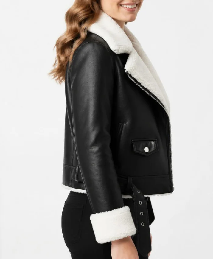Fur Leather Black Jacket For Womens