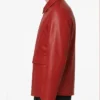 Men Flap Pockets Red Leather Jacket