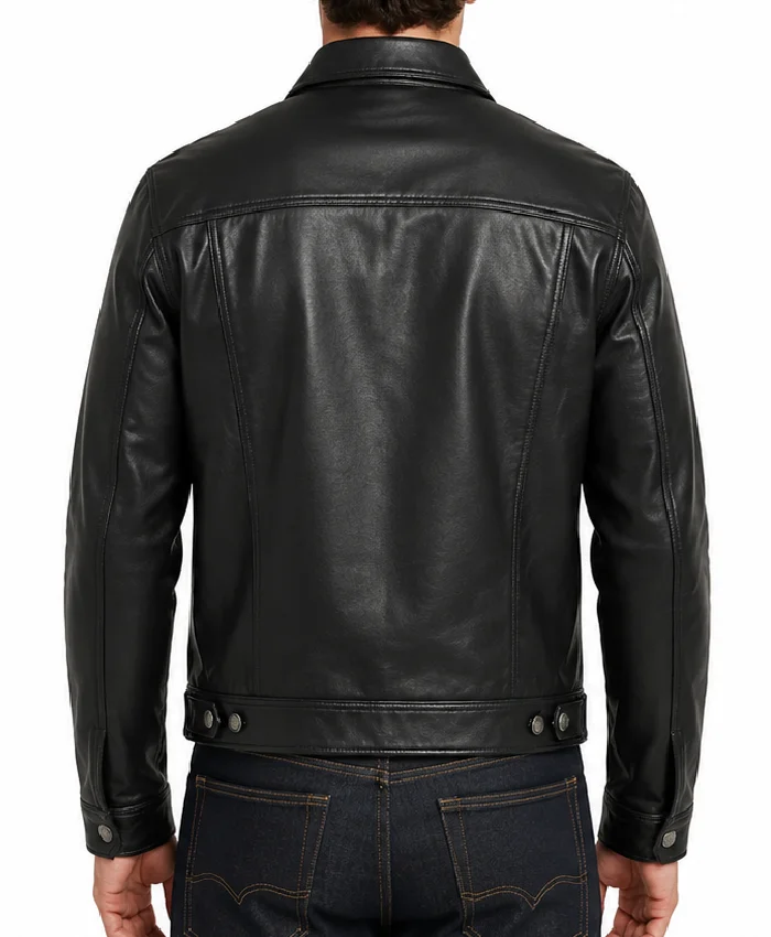 Mens Black Leather Trucker Jacket
