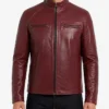 Mens Burgundy Motorcycle Leather Jacket