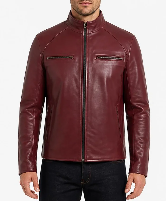 Mens Burgundy Motorcycle Leather Jacket