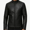 Mens Quilted Black Biker Leather Jacket