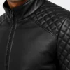 Quilted Black Biker Leather Jacket For Men