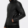 Quilted Black Biker Leather Jacket MEns