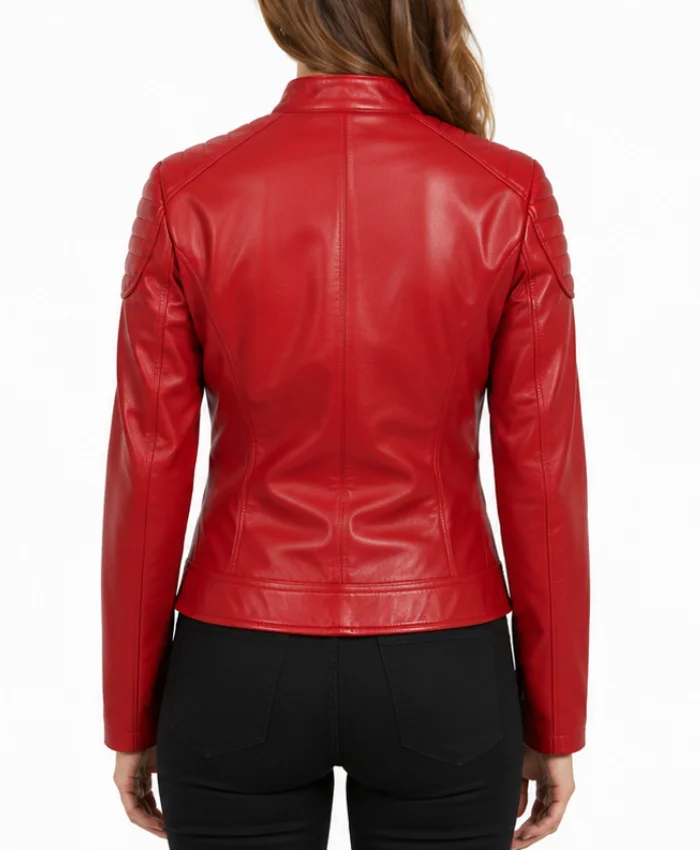 Slim Fit Red Biker Jacket For Women