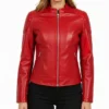 Slim Fit Red Biker Jacket For Womens