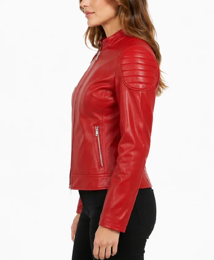 Slim Fit Red Biker Jacket Womens