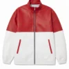 Red and White Two Tone Cafe Racer Bomber Leather Jacket