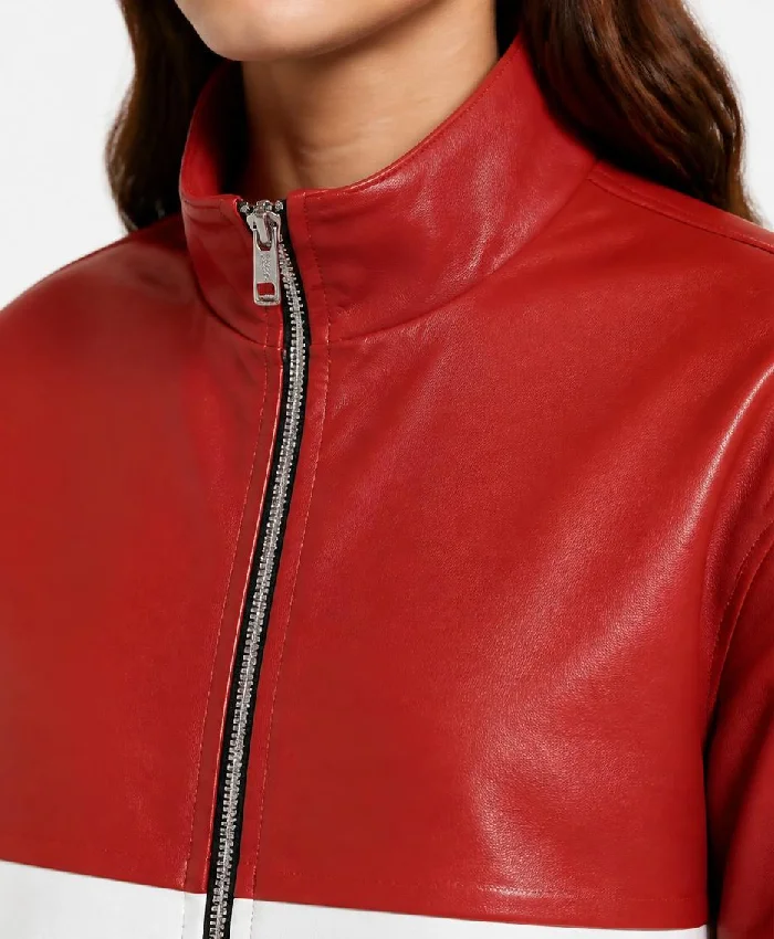 Two Tone Cafe Racer Leather Jacket For Women