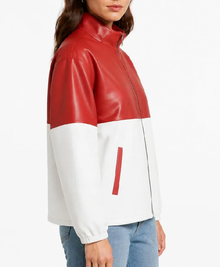 Two Tone Cafe Racer Leather Jacket For Womens