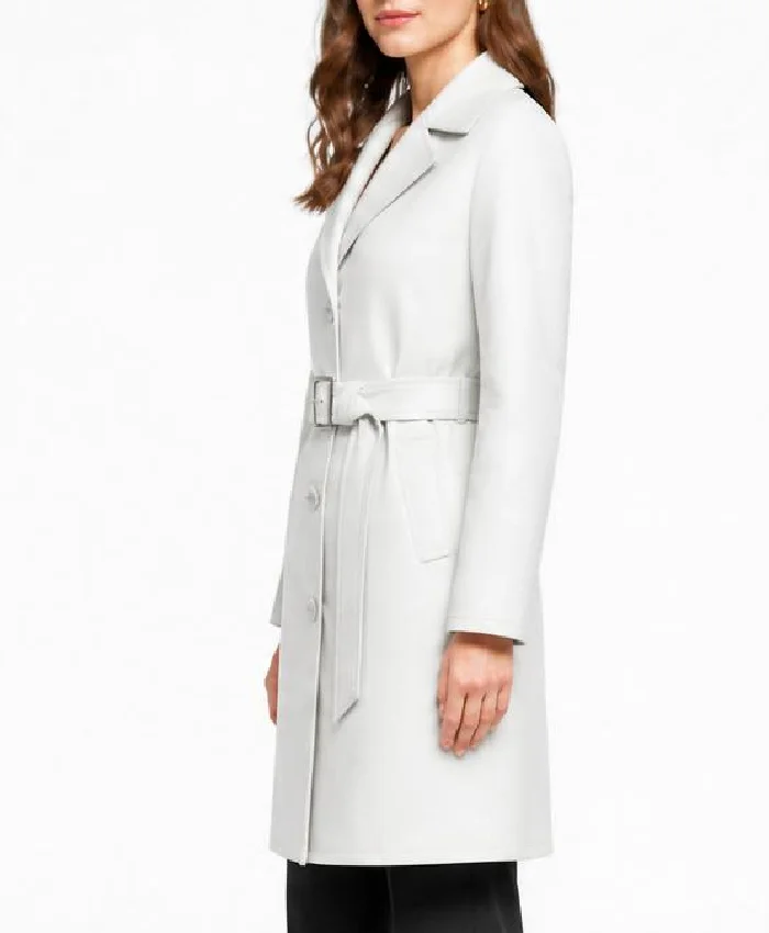 White Belted Leather Coat Women
