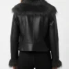 Women’s Black Leather Jacket with Fur Collar