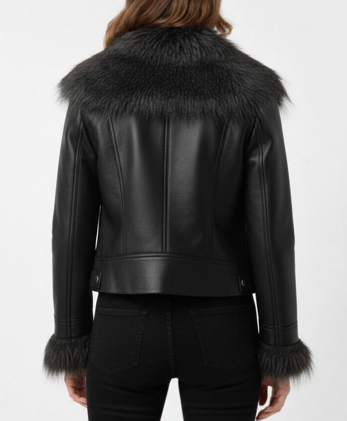 Women’s Black Leather Jacket with Fur Collar