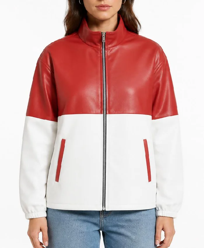 Womens Two Tone Cafe Racer Leather Jacket