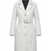 Women's White Button and Belted Leather Coat For Sale