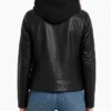 Billie Black Leather Biker Jacket with Hood For Womens