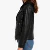 Billie Black Leather Biker Jacket with Hood Women