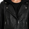 Billie Black Leather Biker Jacket with Hood Womens