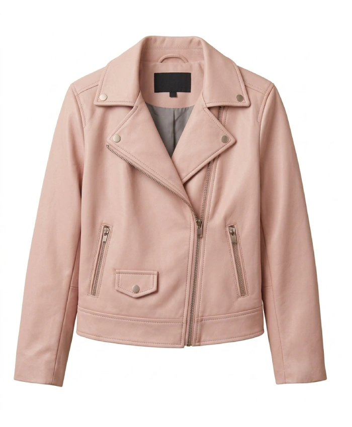 Pink Biker Leather Jacket for Womens