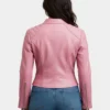 Womens Pink Leather Biker Jacket