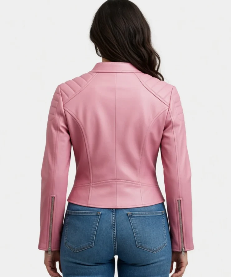 Womens Pink Leather Biker Jacket