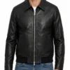 Classic Collar Black Leather Jacket For Men