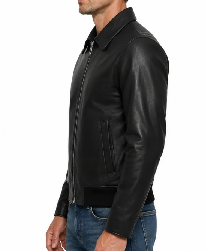 Mens Classic Collar Black Leather Jacket
