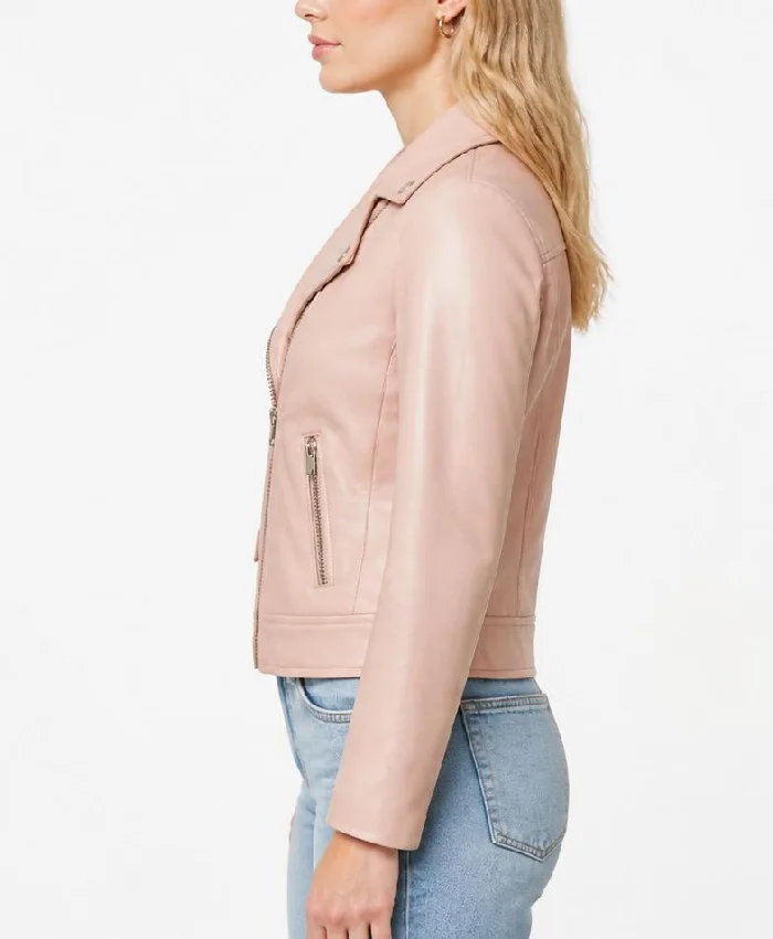 Pink Biker Leather Jacket For Womens