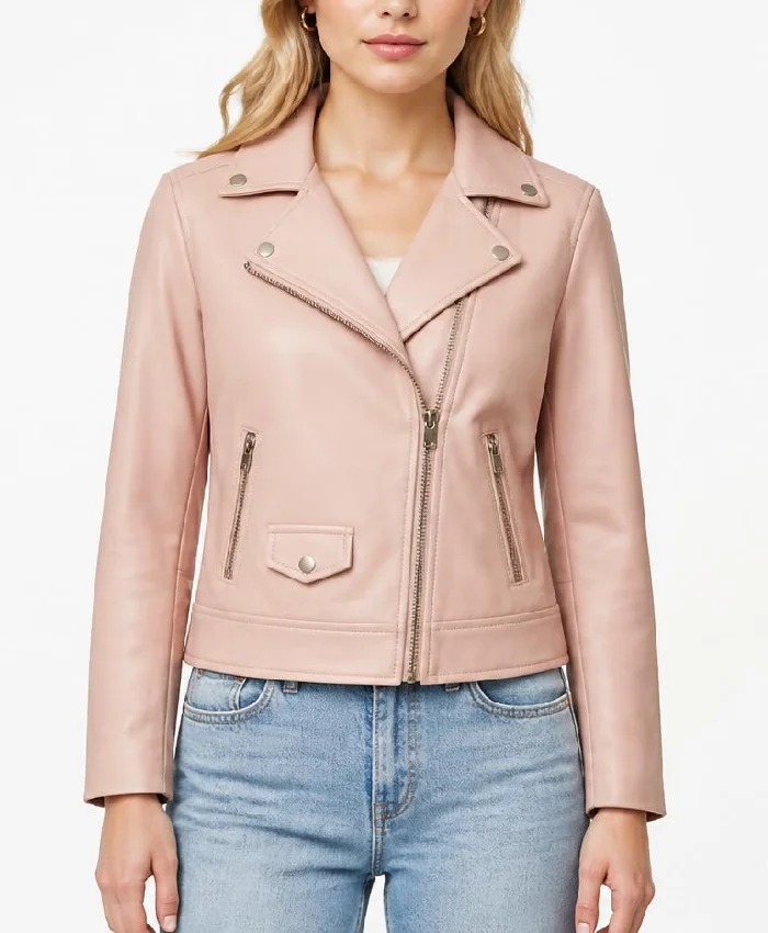 Pink Biker Leather Jacket Womens