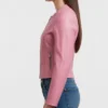 Pink Leather Biker Jacket For Women