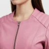 Pink Leather Biker Jacket For Womens