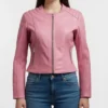 Pink Leather Biker Womens Jacket