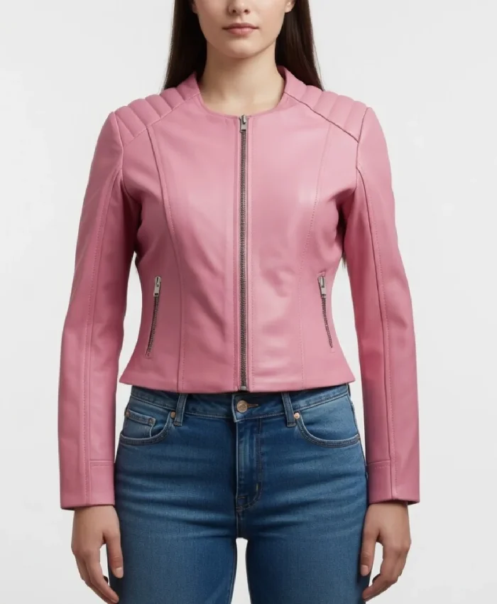 Pink Leather Biker Womens Jacket