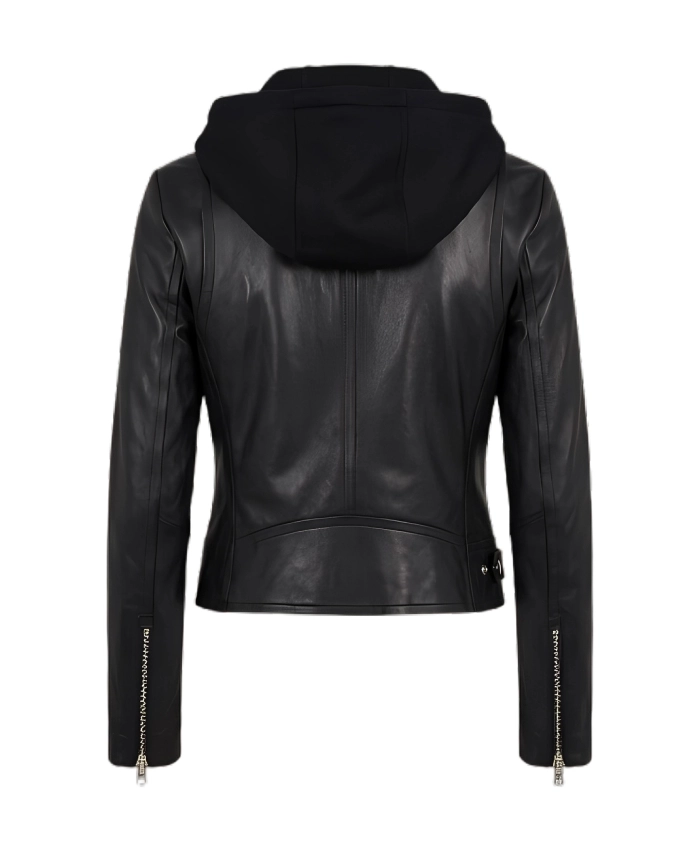 Buy Now Womens Billie Black Leather Biker Jacket with Hood