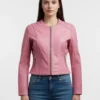 Buy Pink Vegan Cropped Leather Biker Jacket for Women