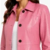 3-4 Length Leather Pink Car Coat For Women