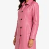 3-4 Length Leather Pink Car Coat For Womens