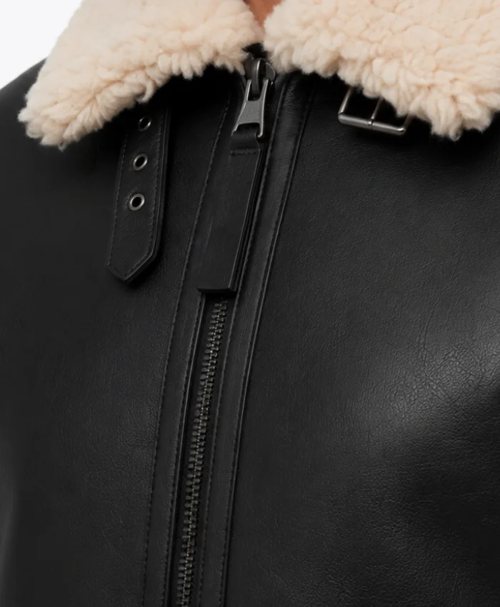 Arctic Chic Leather Flight Black Leather Jacket with Shearling Trim For Men