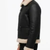 Arctic Chic Leather Flight Black Leather Jacket with Shearling Trim For Mens