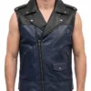 Mens Asymmetric Zipper Two Tone Leather Vest