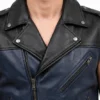 Asymmetric Zipper Two Tone Leather Vest For Men