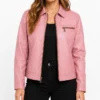Women Austin Pink Cafe Racer Real Leather Jacket