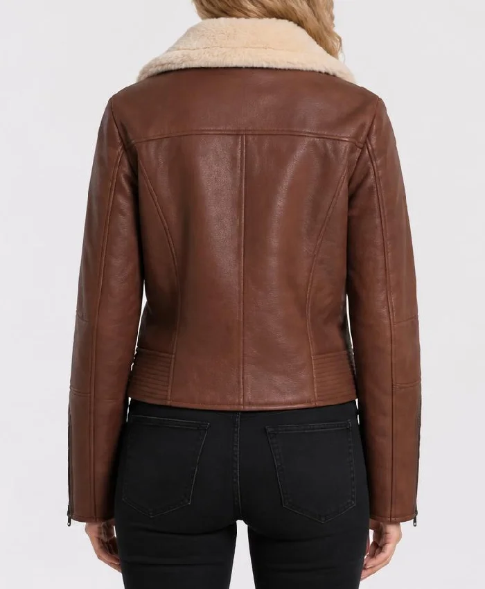 Aviator Dark Brown Leather Jacket For Women